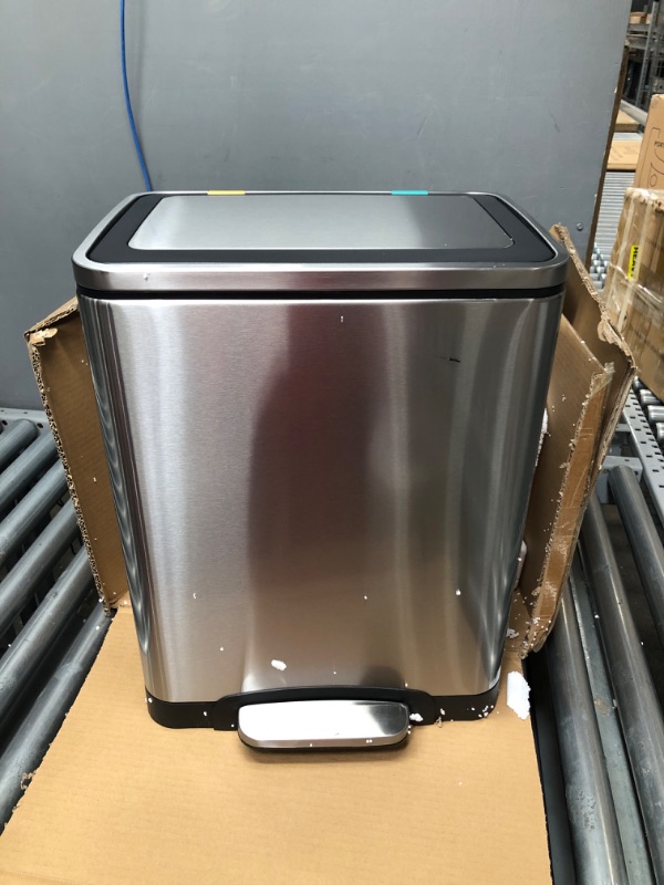 Photo 2 of Amazon Basics 30L Dual Bin Soft-Close Trash can with Foot Pedal - 2 x 15 Liter Bins, Stainless Steel 30-Liter