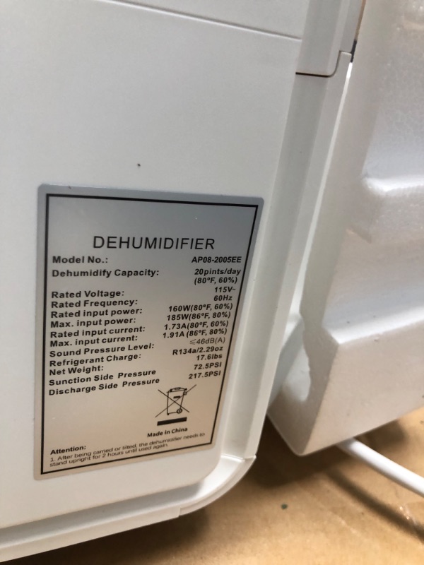 Photo 2 of 20 Pint Small Compressor Dehumidifiers for Home with Humidity Control, Auto Shut Off and Quiet for Bedroom, Bathroom, RV 1074 sq. Ft White