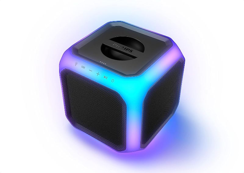 Photo 1 of PHILIPS X7207 Bluetooth Party Cube Speaker with 360° Party Lights - Link up to 50 Speakers, Black
