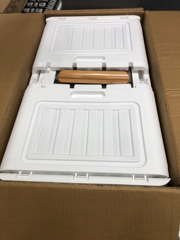 Photo 1 of Stackable Storage Bins With Wooden Lids and Double Doors, Collapsible White Closet Organizers and Storage, Plastic Large Size Folding Storage Box Containers With Wheels for Camping,Home (2 Pack, 19gal) XLarge / 19 Gallons 2 Packs / With 1 Plank
