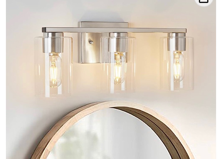 Photo 1 of 3-Light Bathroom Vanity Light Brushed Nickel Bathroom Light Fixtures, Metal Vanity Lights for Bathroom with Clear Glass Shade Wall Light Over Mirror Living Room Bedroom Hallway(E26 Base)