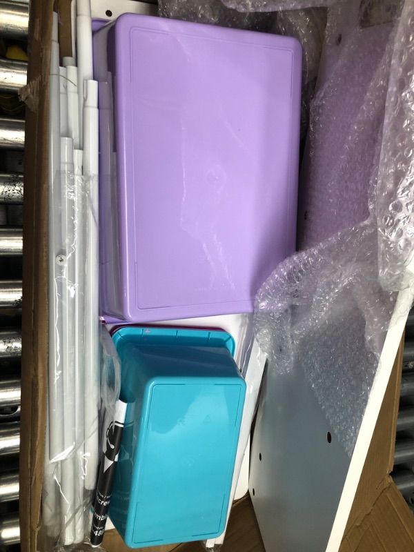 Photo 2 of *** USED *** Humble Crew, White/Blue/Pink/Purple Extra-Large Toy Organizer, 16 Storage Bins & Supersized Wood Toy Storage Organizer, Extra Large, Grey/White White/Blue/Pink/Purple Toy Organizer + Organizer, Grey/White