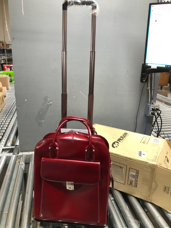 Photo 3 of **** new ****  McKleinUSA W Series, LA Grange, Top Grain Cowhide Leather, 15" Leather Vertical Patented Detachable -Wheeled Ladies' Laptop Briefcase, Red (96496), 12 x 2.5 x 15 inches Wheeled Detachable Briefcase Red