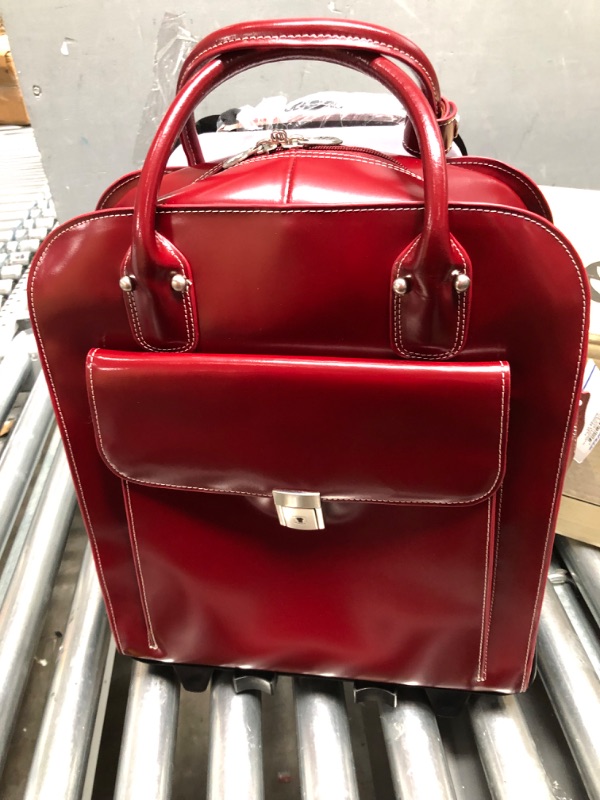Photo 4 of **** new ****  McKleinUSA W Series, LA Grange, Top Grain Cowhide Leather, 15" Leather Vertical Patented Detachable -Wheeled Ladies' Laptop Briefcase, Red (96496), 12 x 2.5 x 15 inches Wheeled Detachable Briefcase Red