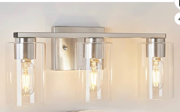 Photo 1 of 3-Light Bathroom Vanity Light Brushed Nickel Bathroom Light Fixtures, Metal Vanity Lights for Bathroom with Clear Glass Shade Wall Light Over Mirror Living Room Bedroom Hallway(E26 Base)