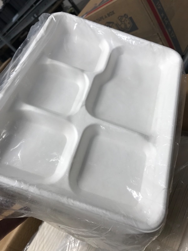 Photo 3 of [500 Pack] 5 Compartment Trays, 100% Compostable Paper Plate tray, School Bagasse Lunch trays, Buffet, and Party, Disposable trays with 5 compartment, Biodegradable