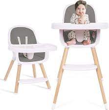 Photo 1 of 3-in-1 Convertible Wooden High Chair,Baby High Chair with Adjustable Legs & Dishwasher Safe Tray, Made of Sleek Hardwood & Premium Leatherette, Mid Grey