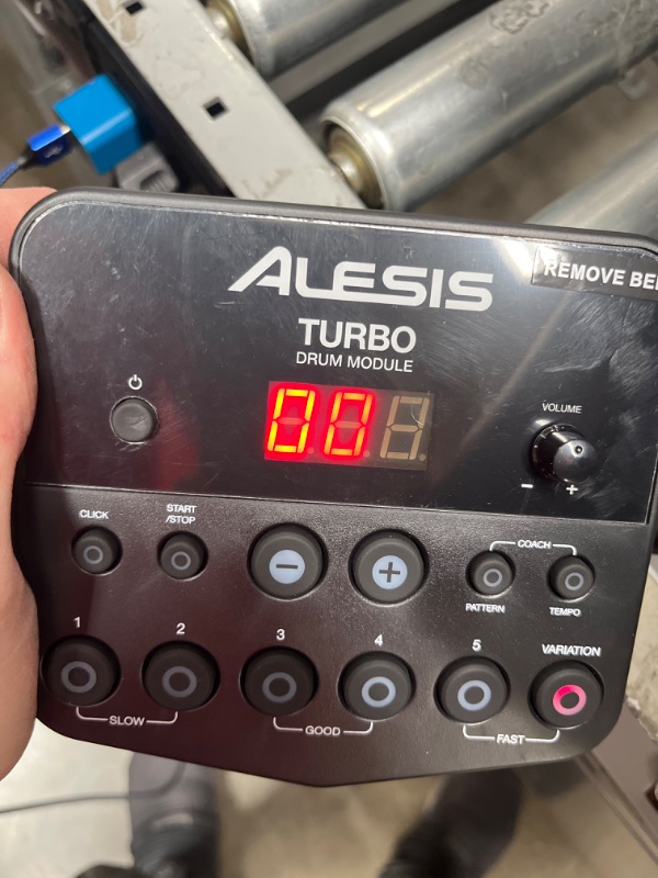 Photo 6 of *BRAND NEW, MODULE POWERS ON* Alesis Drums Turbo Mesh Kit – Electric Drum Set With 100+ Sounds, Mesh Drum Pads, Drum Sticks, Connection Cables and 60 Melodics Lessons