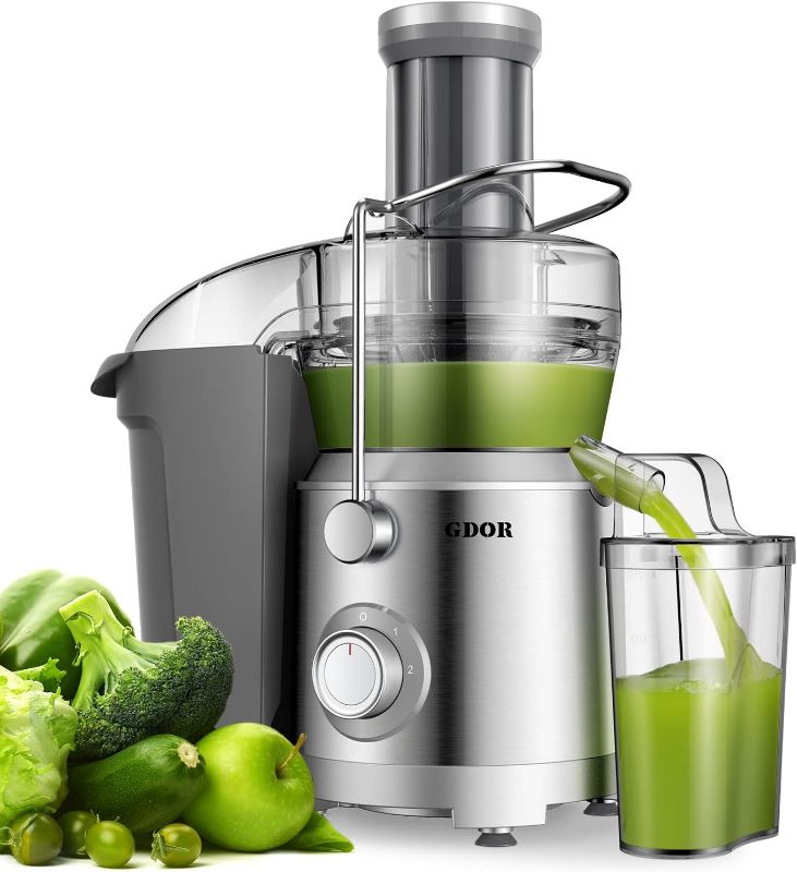 Photo 1 of 1300W GDOR Juicer with Larger 3.2” Feed Chute for Whole Fruits and Veggies, Titanium Enhanced Cut Disc, Full Copper Motor Heavy Duty Centrifugal Juice Extractor Machines, Dual Speeds, BPA-Free, Silver
