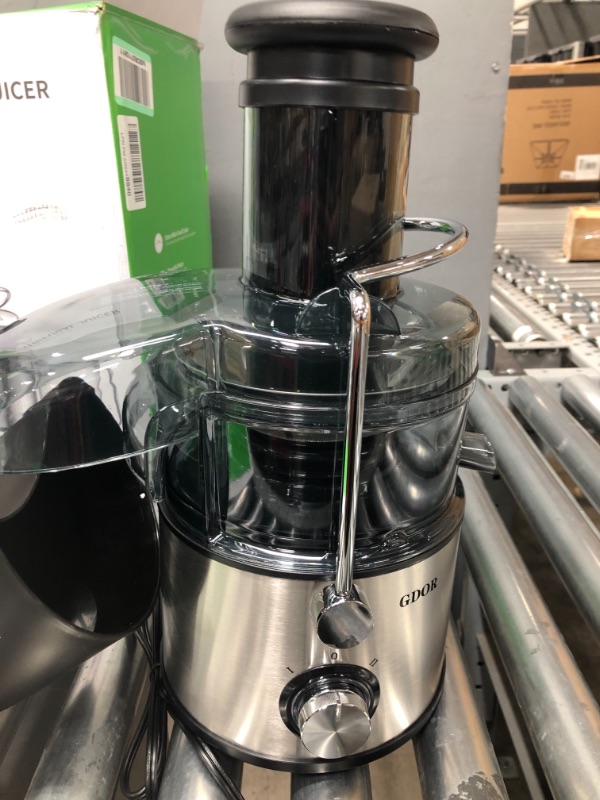 Photo 2 of 1300W GDOR Juicer with Larger 3.2” Feed Chute for Whole Fruits and Veggies, Titanium Enhanced Cut Disc, Full Copper Motor Heavy Duty Centrifugal Juice Extractor Machines, Dual Speeds, BPA-Free, Silver
