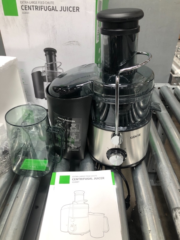 Photo 3 of ***PARTS ONLY NOT FUNCTIONAL***1300W GDOR Juicer with Larger 3.2” Feed Chute for Whole Fruits and Veggies, Titanium Enhanced Cut Disc, Full Copper Motor Heavy Duty Centrifugal Juice Extractor Machines, Dual Speeds, BPA-Free, Silver
