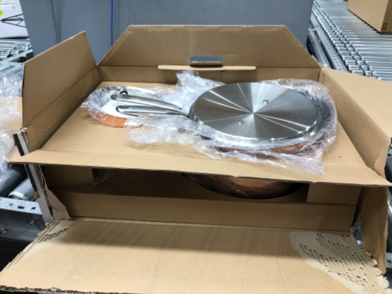 Photo 2 of Used *** NutriChef 8 Pcs. Stainless Steel Kitchenware Pots & Pans Set Stylish Kitchen Cookware w/Cast SS Handle, Tri-Ply Authentic Copper, for Saucepan, Casserole, Frying Pan, Lids NCCW8SS, WHITE SILVER