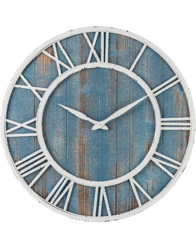 Photo 1 of 18" Coastal Wall Clock - Metal & Solid Wood Noiseless Weathered Beach Blue Wall Clock