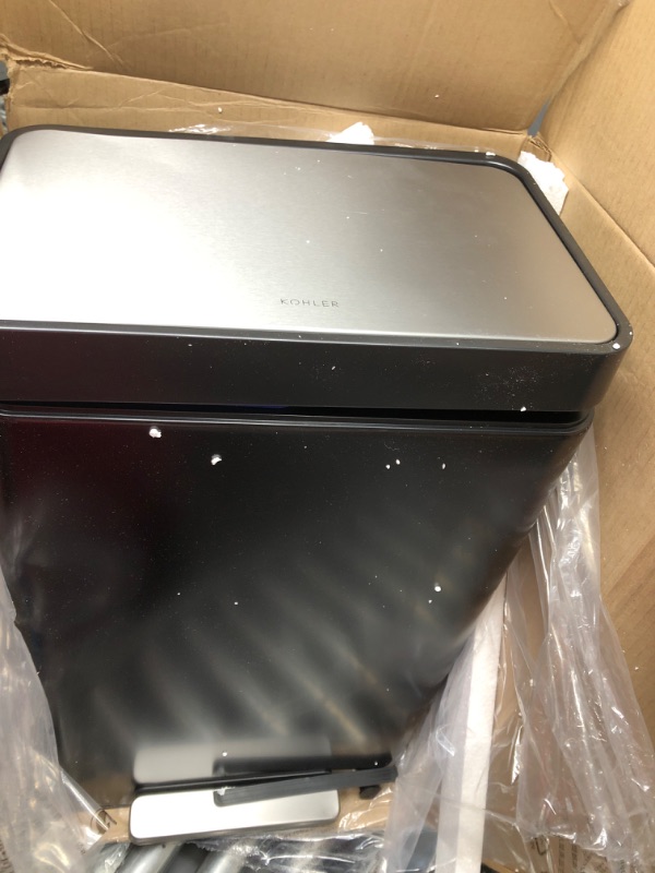 Photo 2 of *MINOR DAMAGE TO LID* Kohler Step Trash Can, 13 Gallon, Black Stainless Steel
