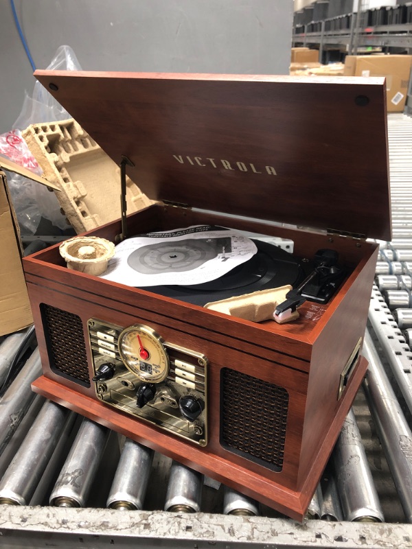 Photo 4 of *NON FUNCTIONAL* 
Victrola Nostalgic 6-in-1 Bluetooth Record Player & Multimedia Center with Built-in Speakers - 3-Speed Turntable, CD & Cassette Player, FM Radio | Wireless Music Streaming | Mahogany Mahogany Entertainment Center