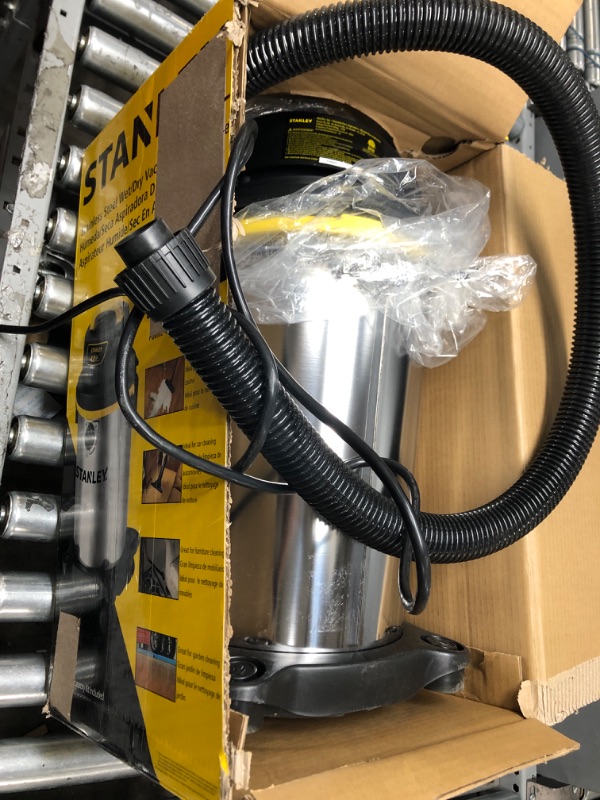 Photo 4 of Stanley - SL18129 Wet/Dry Vacuum, 4 Gallon, 4 Horsepower, Stainless Steel Tank Silver+yellow