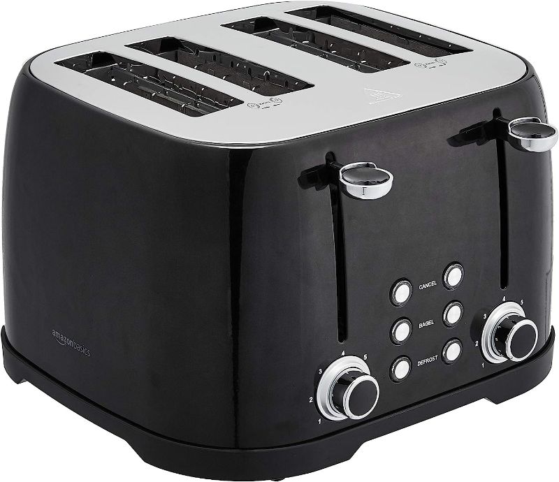 Photo 1 of **NON FUNCTIONAL ON ONE SIDE** Amazon Basics 4 Slot Toaster - Black
