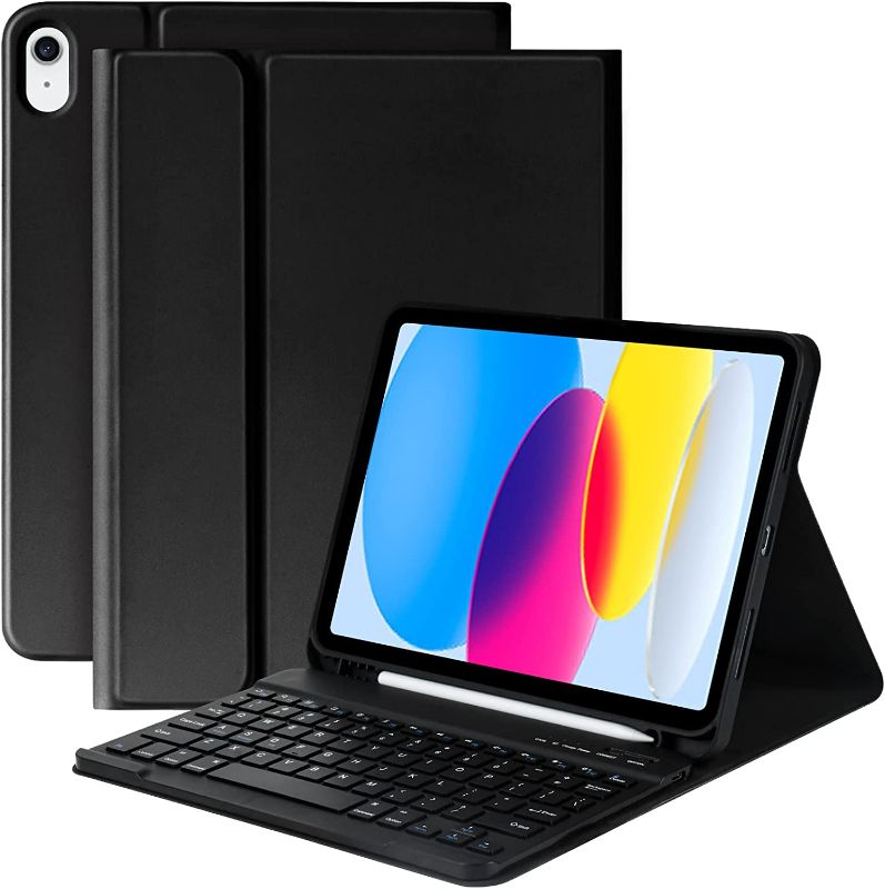 Photo 1 of iPad 10th Generation Case with Keyboard (10.9", 2022),iPad Keyboard Case for 10.9" 10th Gen, Detachable - Pencil Holder - Flip Stand Cover - Keyboard Case for Latest iPad 10th Gen 10.9 inch 2022 Black
