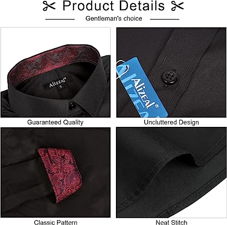 Photo 2 of Alizeal Men's Business Slim Fit Dress Shirt Long Sleeve Patchwork Button-Down Shirt
black maroon 2xl
