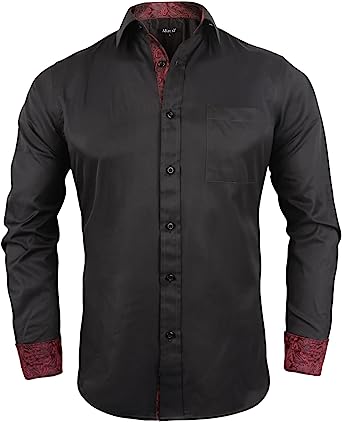 Photo 1 of Alizeal Men's Business Slim Fit Dress Shirt Long Sleeve Patchwork Button-Down Shirt
black maroon 2xl
