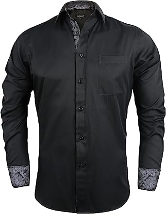 Photo 1 of Alizeal Men's Business Slim Fit Dress Shirt Long Sleeve Patchwork Button-Down Shirt
black and grey large