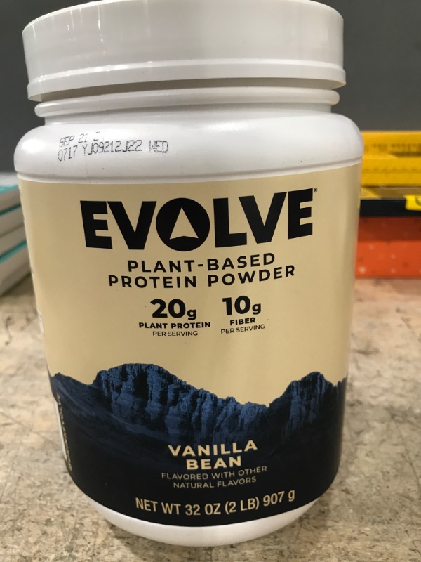 Photo 2 of 09/21/2024*-  Evolve Plant Based Protein Powder, Vanilla Bean, 20g Vegan Protein, Dairy Free, No Artificial Flavors, Non-GMO, 10g Fiber, Amazon Exclusive, 2 Pound (Packaging May Vary) Vanilla 2 Pound (Pack of 1)