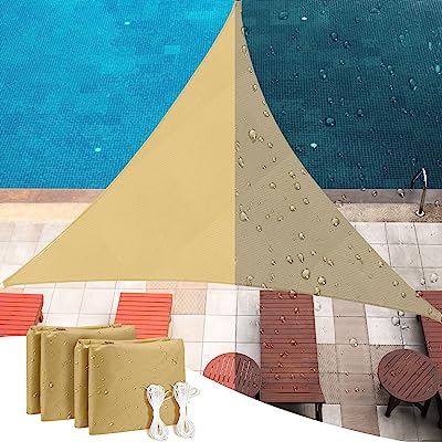 Photo 1 of 2 Pack Waterproof Triangle Sun Shade Sails 16 x 16 x 16 ft Sand Patio Awning 85% UV Blockage for Outdoor Patio Garden Backyard Lawn Pergola and Carport