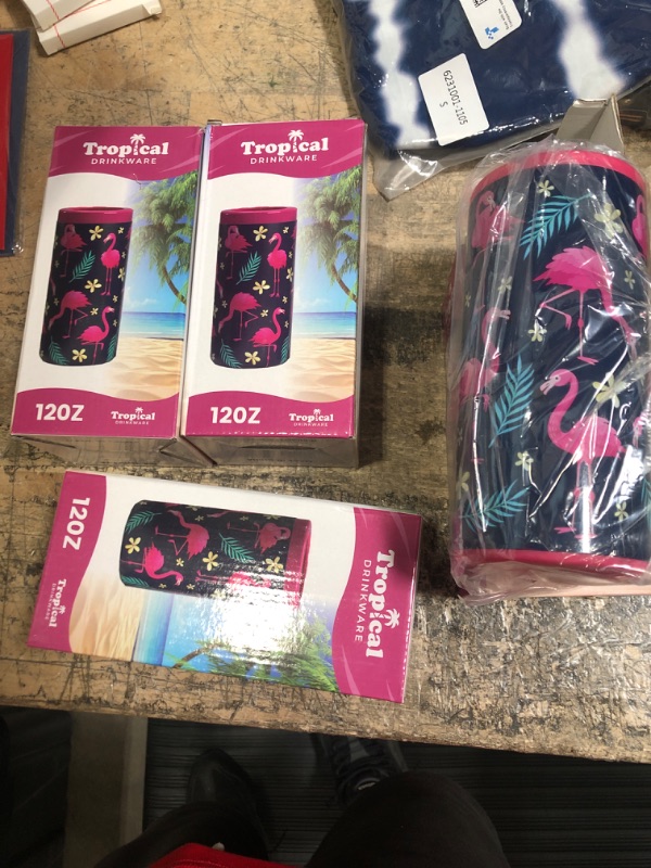 Photo 2 of ( bundle 4 pack ) Tropical Drinkware -1 Slim Can Coozie - Insulated Slim Can Cooler for Tall Skinny Beer Cans - 12oz Truly Hard Seltzer Coozie Insulator - Metal White Claw Can Coozie Flamingos