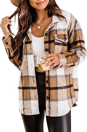 Photo 1 of Blansdi Women’s Casual Plaid Flannel Shacket Jacket Oversized Button Down Long Sleeve Fall Shirt Jacket Coat Tops Medium 
