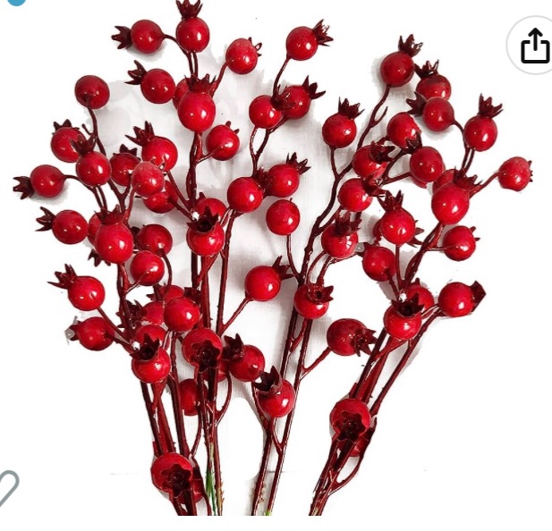 Photo 1 of 10 of- IDOXE Silver Ornaments Berry Picks Artificial Christmas Berry Spray Iced Berry Stems Red Berry Twig Branches (Red)