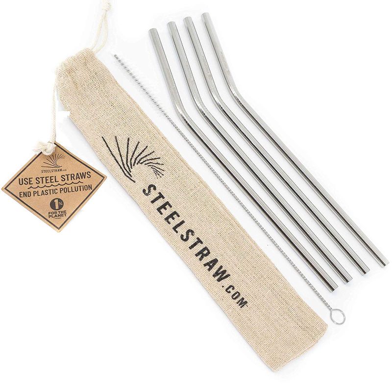 Photo 1 of (2PK BUNDLE)  Metal Straws - 8 Reusable Stainless Steel Straws w/ Cleaning Brush in Cloth Bag - Straw fits 20 Ounce Tumblers