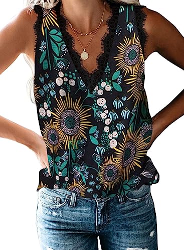 Photo 1 of BLENCOT Women Ladies Sexy V Neck Floral Lace Trim Tank Tops Casual Loose Sleeveless Blouse Shirts Work
small 