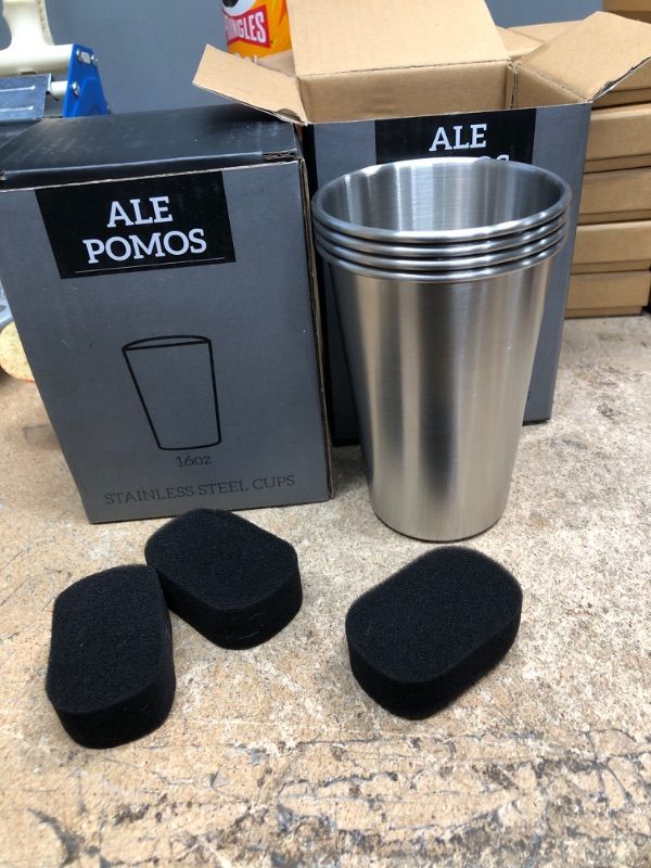 Photo 1 of 2 pack - ale pomos Stainless Steel Cups 16 oz Pint Cup Tumbler (4 Pack),Metal Cups Drinking Glasses for Travel Camping Outdoors,Stackable Durable Cups (Steel)