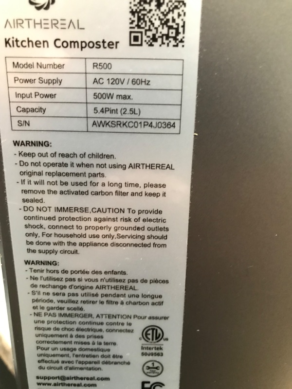 Photo 3 of Airthereal Bundle | Revive Electric Kitchen Composter and 4 Activated Carbon Filters, 2.5L Capacity with SHARKSDEN® Tri-Blade, Turn Food Waste and Scraps into Dry Compost Fertilizer