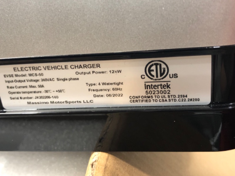 Photo 3 of Massimo Level 2 EV Chargers 50Amps, 240V up 37 Miles of Range per Hour of Charging, 23Foot Cable, Built for Indoor Outdoor Use, Compatible with All EVs Comes with 14-50 Nema Cable Water & UV Proof