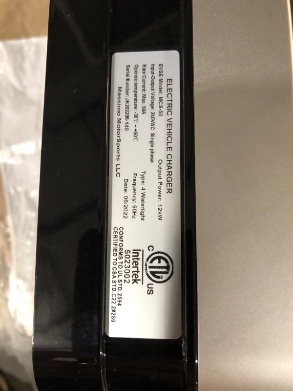 Photo 5 of Massimo Level 2 EV Chargers 50Amps, 240V up 37 Miles of Range per Hour of Charging, 23Foot Cable, Built for Indoor Outdoor Use, Compatible with All EVs Comes with 14-50 Nema Cable Water & UV Proof