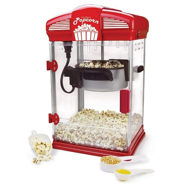 Photo 1 of ***DAMAGED***West Bend Hot Oil Theater Style Popcorn Popper Machine with Nonstick Kettle Includes Measuring Tool and Serving Scoop, 4-Ounce, Red
