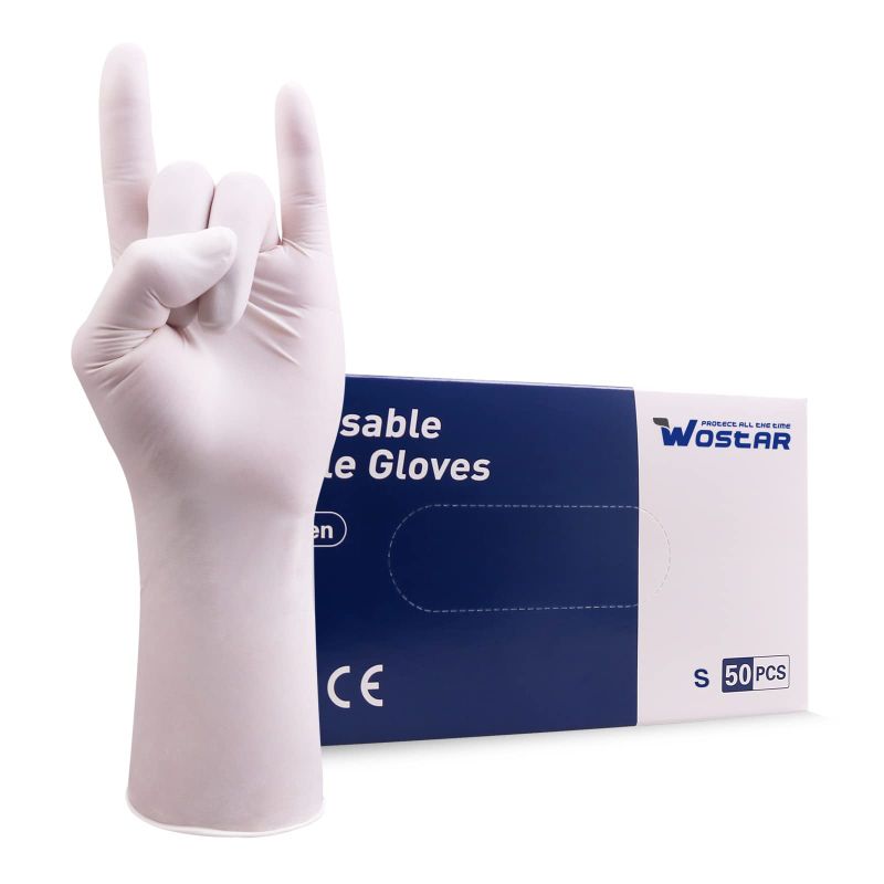 Photo 1 of (TWO PACK) Nitrile Gloves Small Powder Free Box of 50 Long 12 Inches 4 Mil Latex Free Safety Working Exam Gloves White 4mil 50pcs S
