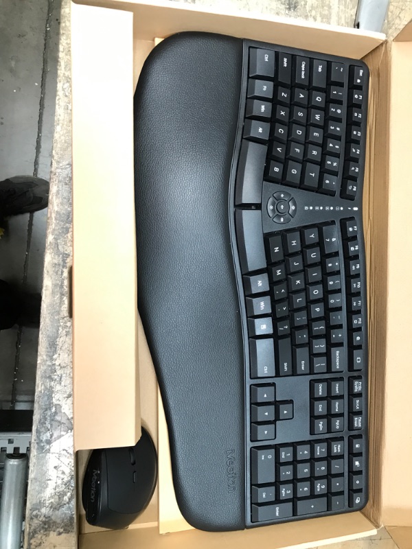 Photo 2 of MEETION Ergonomic Wireless Keyboard and Mouse, Ergo Keyboard with Vertical Mouse, Split Keyboard with Cushioned Wrist, Palm Rest, Natural Typing, Rechargeable, Full Size, Windows/Mac/Computer/Laptop