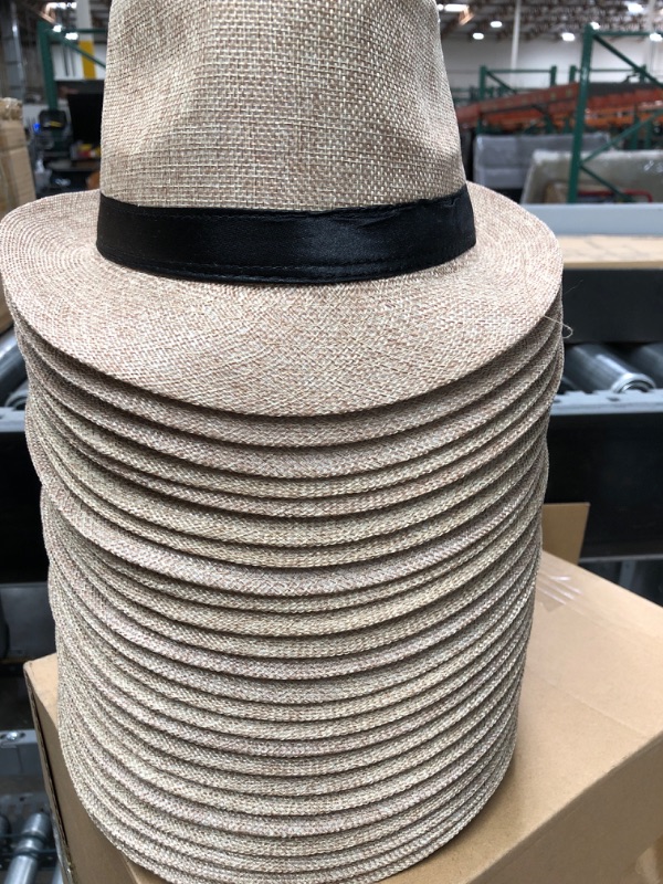 Photo 3 of *** BUNDLE pack of 24 *****

Unisex Classic 20s Manhattan Cotton Twill Herringbone Trilby Fedora Hat with Band Casual Jazz Cap Beige