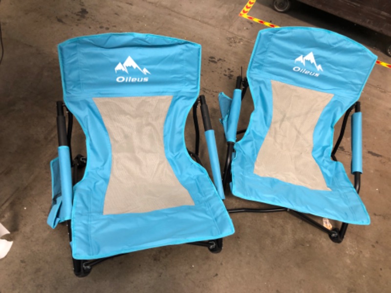 Photo 2 of **BOTH CHAIRS TESTED AND FUNCTIONAL**
Oileus Low Beach Chair for Beach Tent & Shelter & Camping | Outdoor Ultralight Backpacking Folding Recliner Chairs with Cup Holder & Storage Bag, Carry Bag, Breeze Mesh Back, Compact Duty 2 Pcs Chair