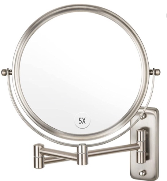 Photo 1 of  Wall Mounted Makeup Mirror, 1X/5X Magnifying Mirror Double Sided, 8 Inch Extendable Bathroom Mirror for Shaving, Nickel