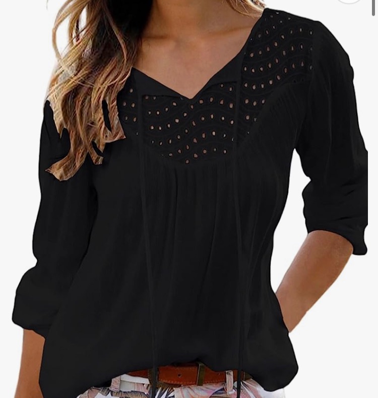 Photo 1 of  Women’s Casual Loose Blouses Chiffon Solid V Neck Summer Tops Long Sleeve Swiss Dot Cute Shirts SIZE XL