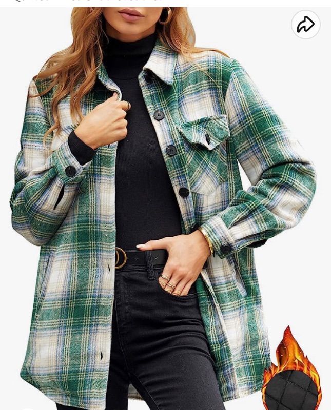 Photo 1 of GRAPENT Women's Oversized Plaid Button Down Shirt Quilted Lined Shacket Jacket Size:small