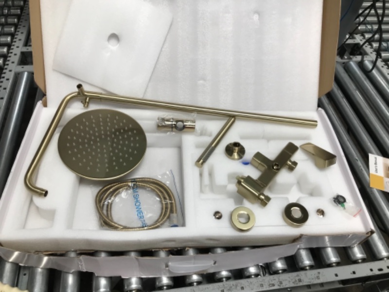 Photo 3 of RBROHANT Brushed Gold Exposed Shower System with Tub Spout, 3-Functional Exposed Shower Fixtures with Brass Valve, Shower Height Adjustable, Wall Mounted, RB0880