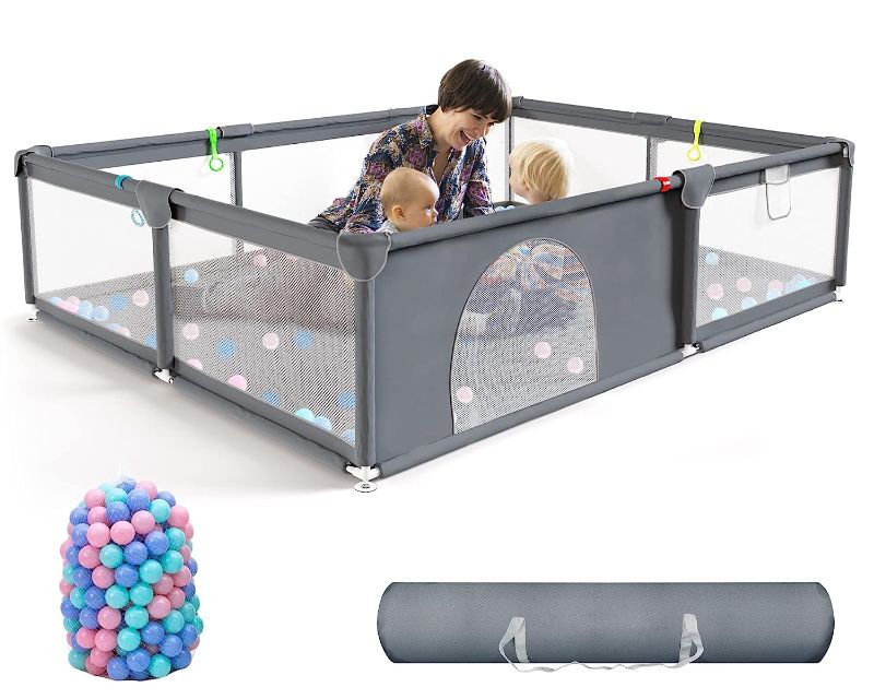 Photo 1 of Baby Playpen, 79”x63”x26” Large Playpen for Babies and Toddlers, Indoor & Outdoor Baby Gate Play Pen, Play Yard for Baby with Ocean Balls and Storage Bag