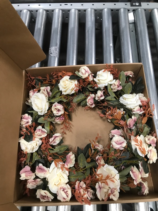 Photo 2 of **SEE NOTES**
Duovlo Rose Floral Twig Wreath 14 Inch Handmade Artificial Flowers Garland Front Door Wreath (Champagne)