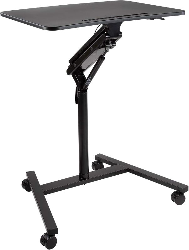 Photo 1 of Mount-It! Mobile Standing Laptop Desk, Height Adjustable Rolling Sit Stand Workstation with Casters, 27.5 Wide with Gas Spring Lift Mechanism, Black