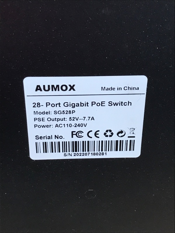 Photo 3 of Aumox 24 Port Gigabit PoE Switch, 28 Port PoE Switch Unmanaged 400W, with 2 x Uplink Gigabit Ports, 2 x 1G SFP Slots, Rackmount or Desktop, PoE Recovery, Plug and Play,VLAN, 802.3 Af/at (SG528P) 28 Port | 24×PoE(400W)