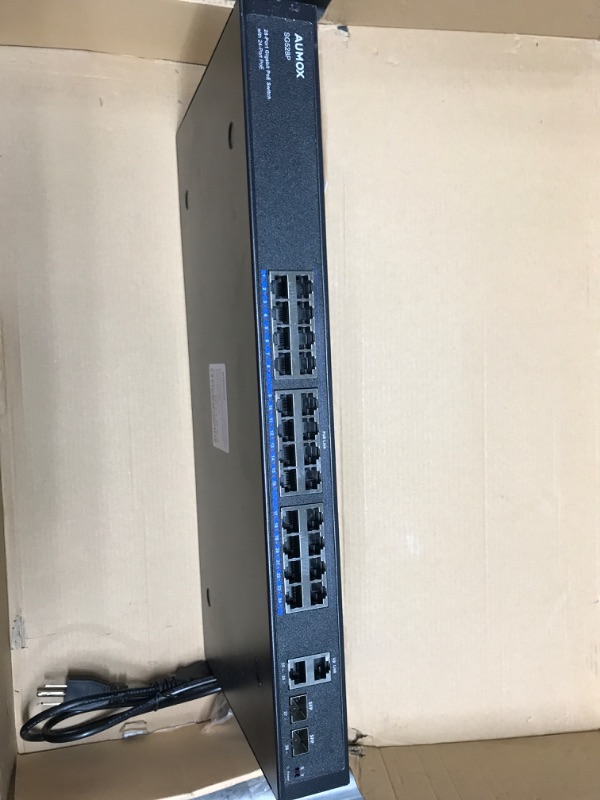 Photo 2 of Aumox 24 Port Gigabit PoE Switch, 28 Port PoE Switch Unmanaged 400W, with 2 x Uplink Gigabit Ports, 2 x 1G SFP Slots, Rackmount or Desktop, PoE Recovery, Plug and Play,VLAN, 802.3 Af/at (SG528P) 28 Port | 24×PoE(400W)